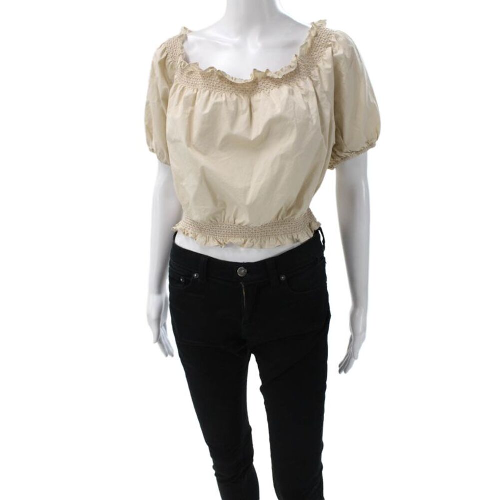 Xirena Womens Cropped Off Shoulder Beige Blouse Size M